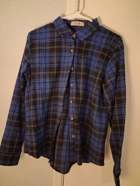 SSLR Blue and Black Plaid Button-Down Shirt